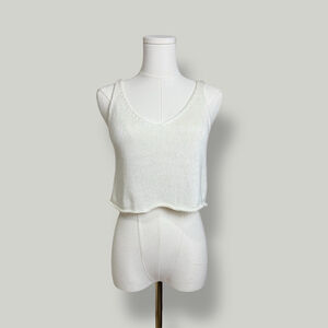 FOREVER21 Top Women Size Small Cream Crochet Sleeveless Vneck Knitted Boho Beach